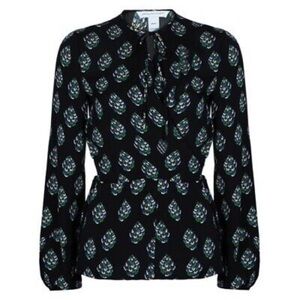 Diane‎ Von Furstenburg Blouse Black Nova Long Sleeve Silk Wrap size 0 career